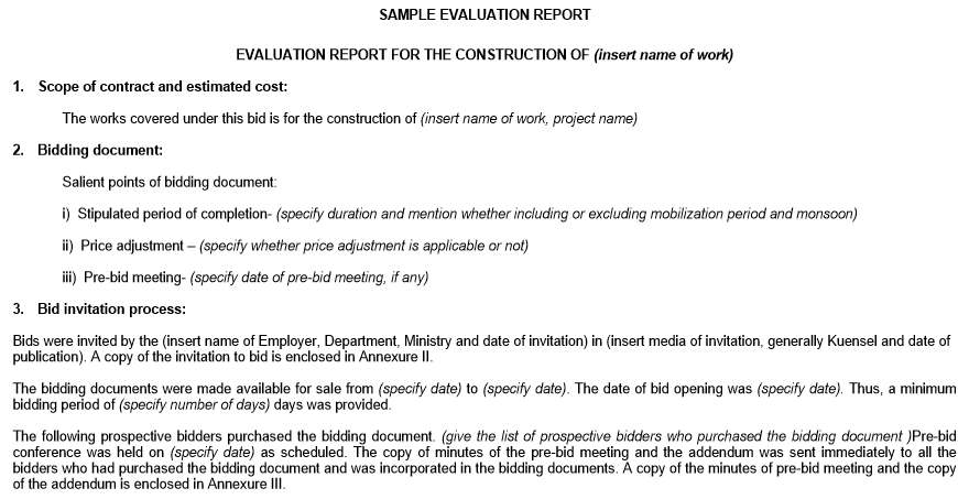 prr and standard bidding documents sample bids